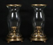 PAIR OF BRASS & GLASS HURRICAN