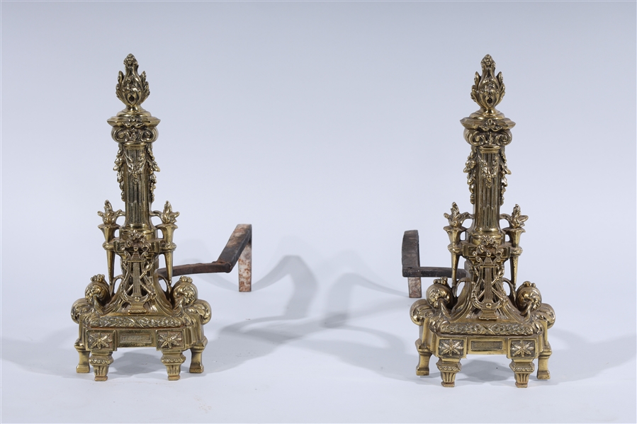 Pair of brass gold fireplace