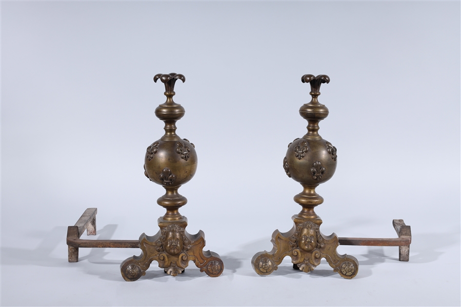 Pair of brass gold fireplace