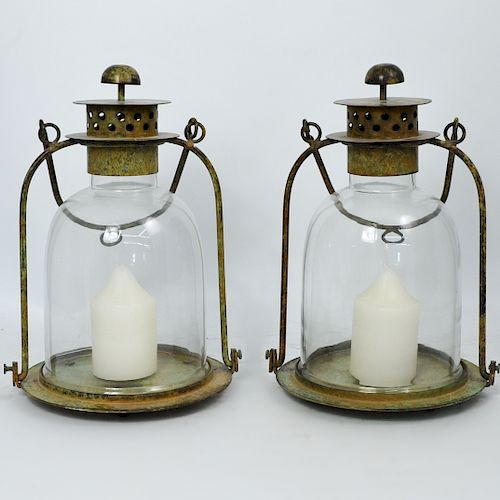 PAIR OF BRASS HANGING