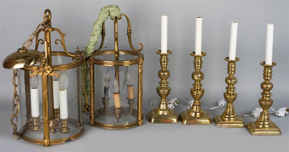 PAIR OF BRASS HANGING