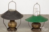PAIR OF BRASS HANGING LIGHTS,