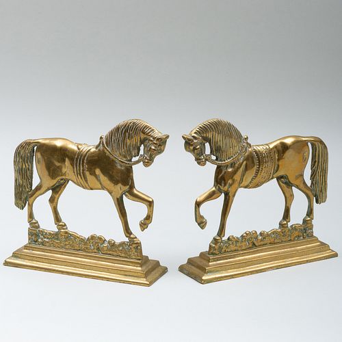 PAIR OF BRASS HORSE FORM CHENETS9