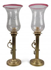 PAIR OF BRASS LAMPS WITH CRANB