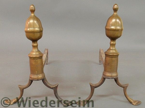 Pair of brass lemon-top andirons