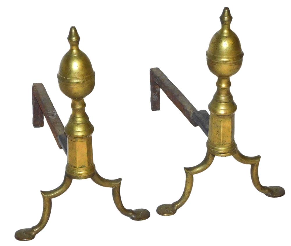 PAIR OF BRASS LEMON TOPPED