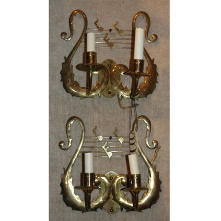 Pair of Brass Lyre-Form