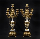 PAIR OF BRASS & MARBLE CANDELA