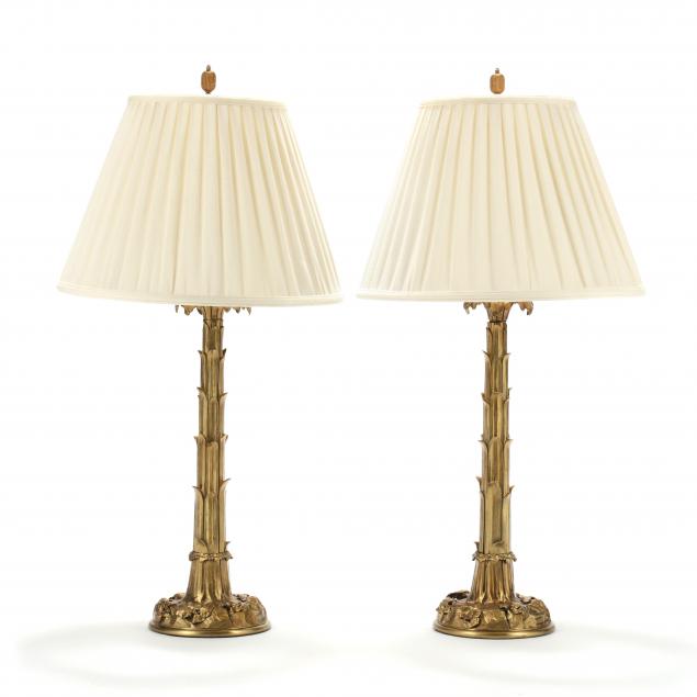 PAIR OF BRASS PALM TREE TABLE LAMPS