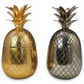 PAIR OF BRASS PINEAPPLE BOXESD