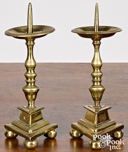 PAIR OF BRASS PRICKET CANDLESTICKS,