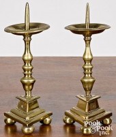 PAIR OF BRASS PRICKET CANDLEST
