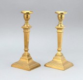 PAIR OF BRASS PUSH-UP CANDLEST