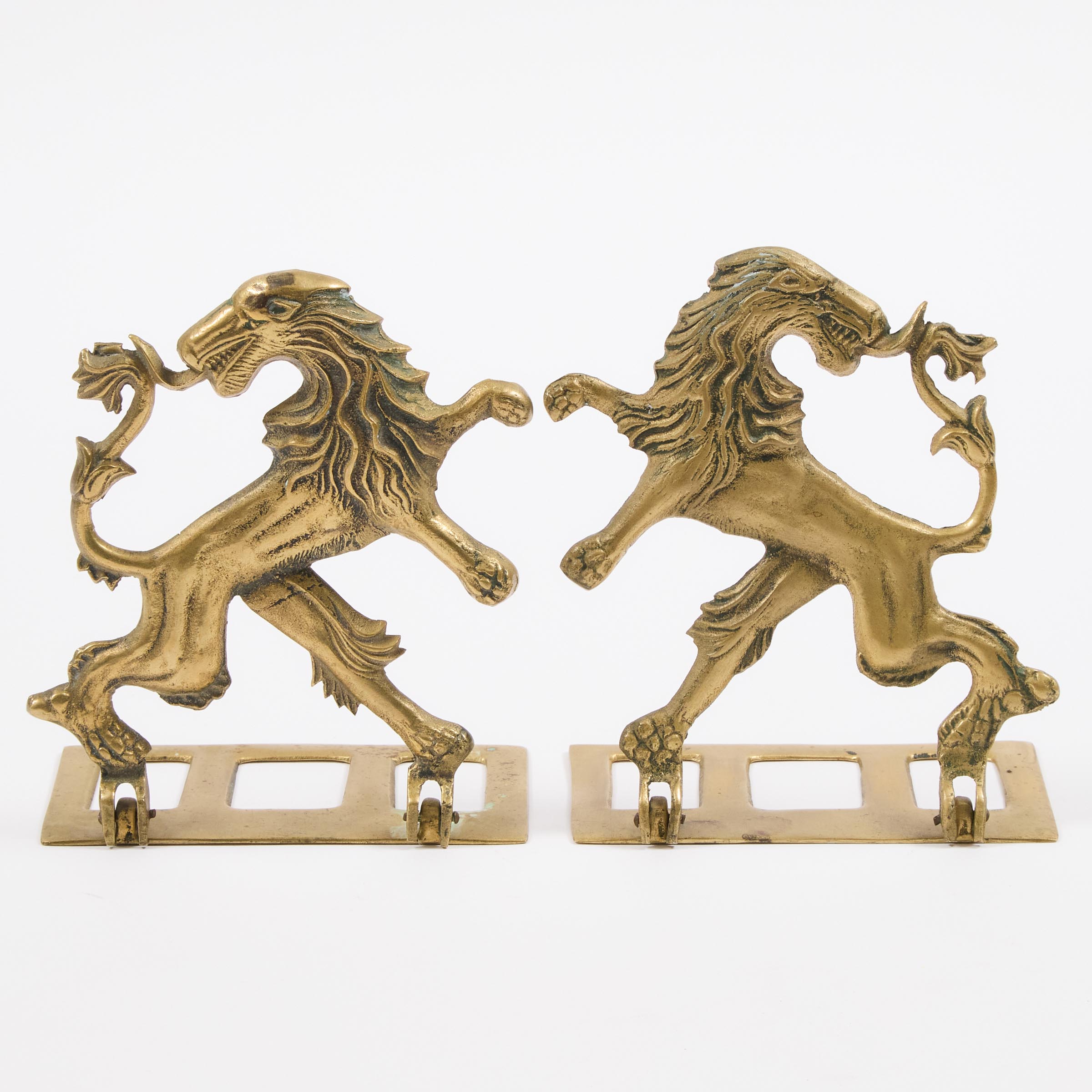 Pair of Brass Rampant Lion Form