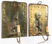PAIR OF BRASS RAMPANT LION WAL