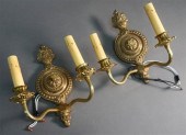 PAIR OF BRASS TWO-LIGHT WALL S