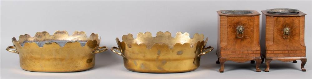 PAIR OF BRASS VERRIERES AND A