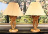 PAIR OF BRASS/WOOD MID-CENTURY