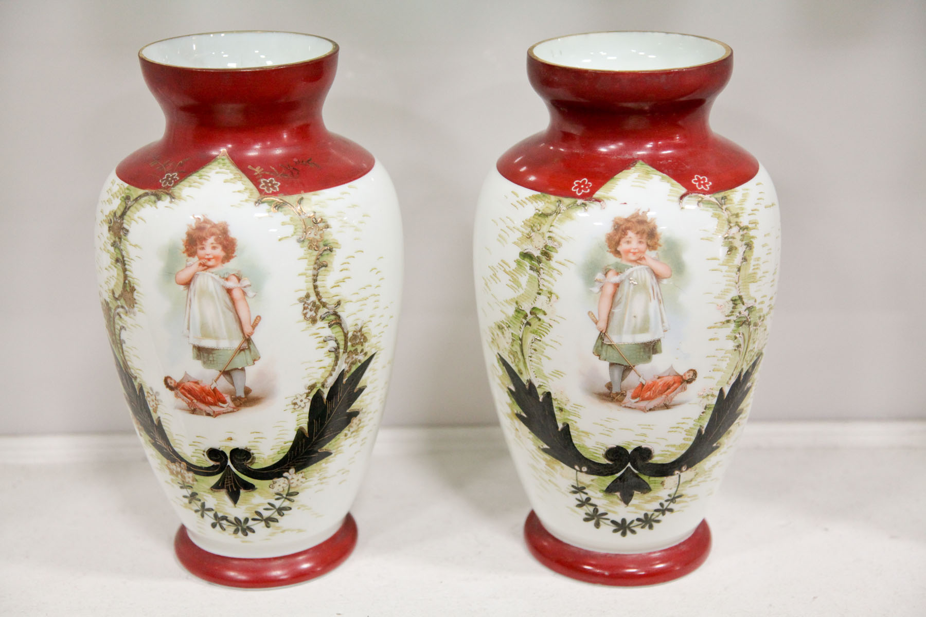 PAIR OF BRISTOL GLASS VASES. 