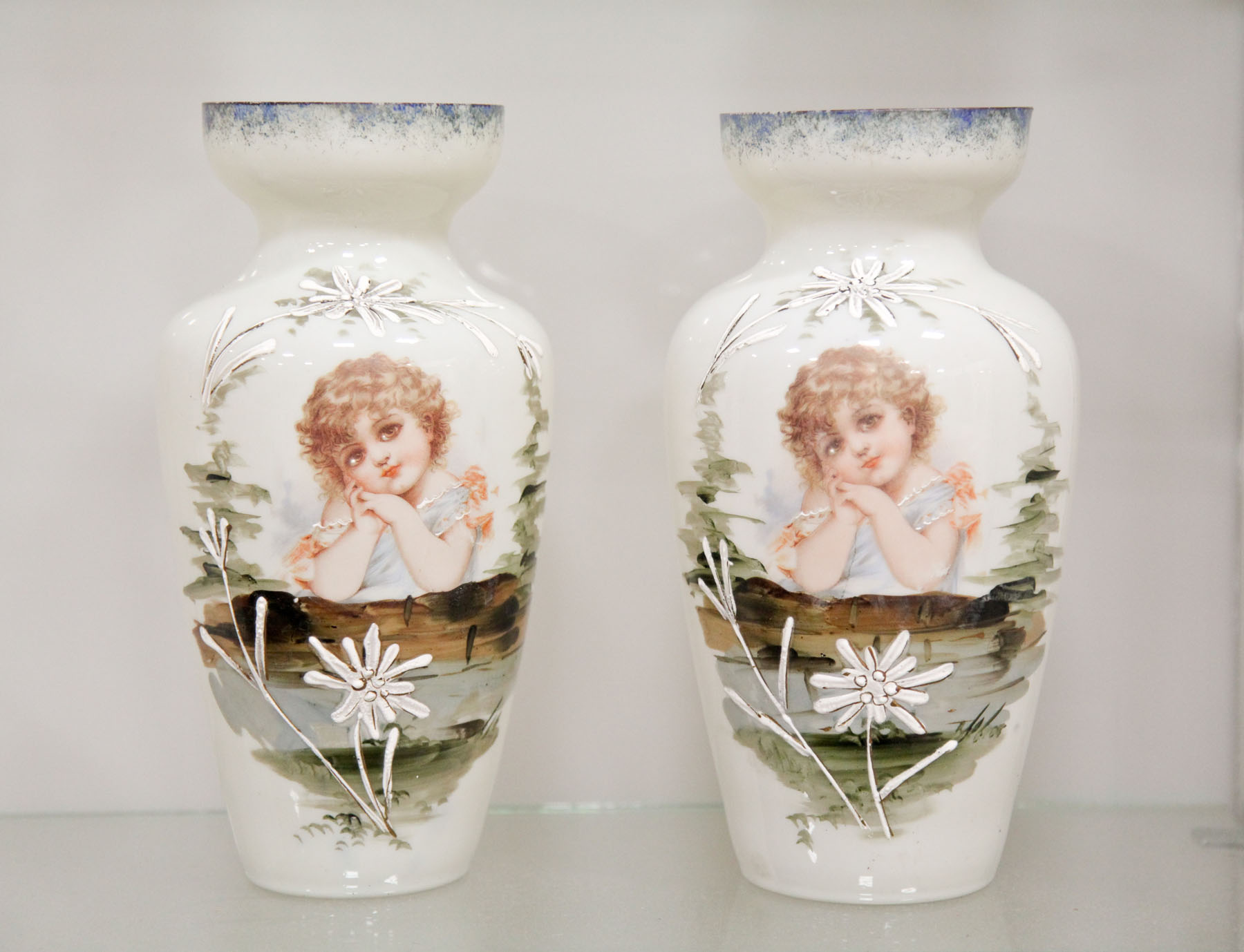 PAIR OF BRISTOL GLASS VASES. 