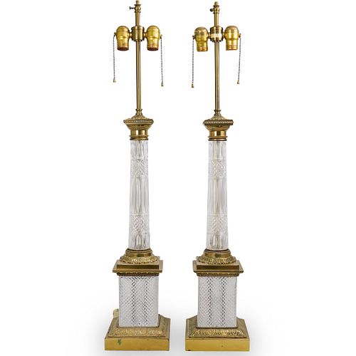 PAIR OF BRONZE AND CUT CRYSTAL