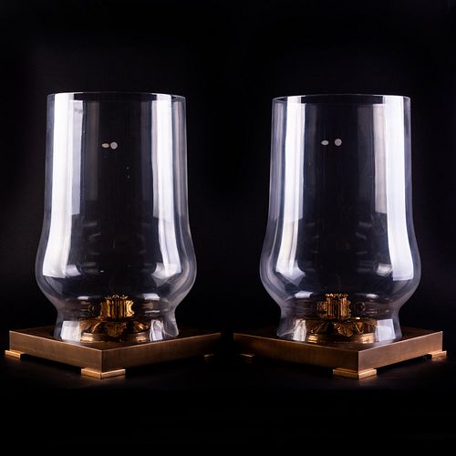 PAIR OF BRONZE AND GLASS