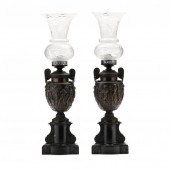 PAIR OF BRONZE AND MARBLE TOWN