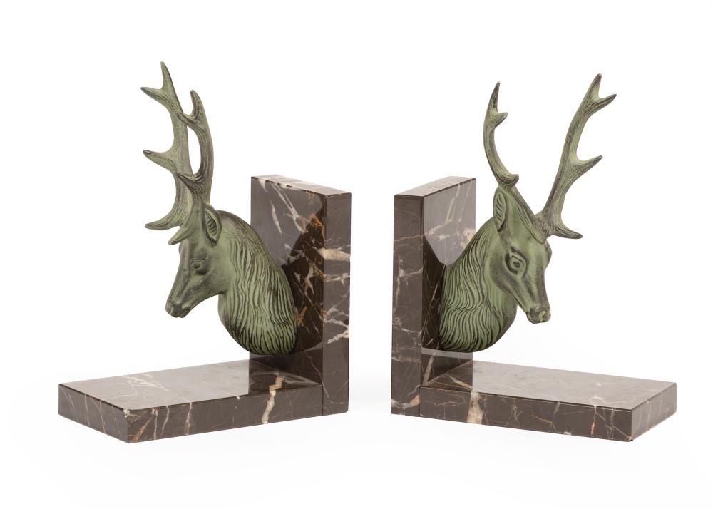 PAIR OF BRONZE AND MARBLE ELK