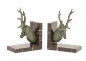 PAIR OF BRONZE AND MARBLE ELK
