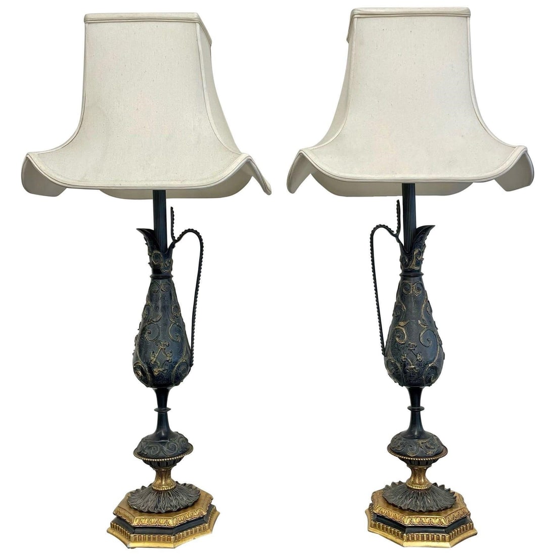 PAIR OF BRONZE AND METAL URN FORM