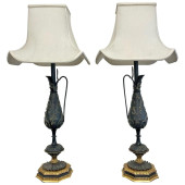 PAIR OF BRONZE AND METAL URN F