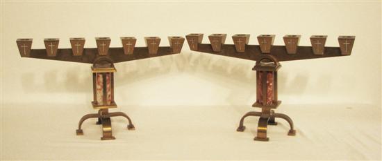 Pair of bronze and stone seven