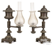 PAIR OF BRONZE ARGAND LAMPS, C