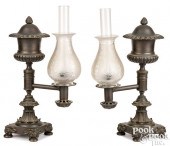 PAIR OF BRONZE ARGAND LAMPS, C
