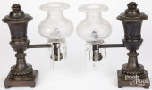 PAIR OF BRONZE ARGAND LAMPS<br