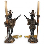 PAIR OF BRONZE BLACKAMOOR LAMP