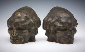 PAIR OF BRONZE BOOKENDS, FACE