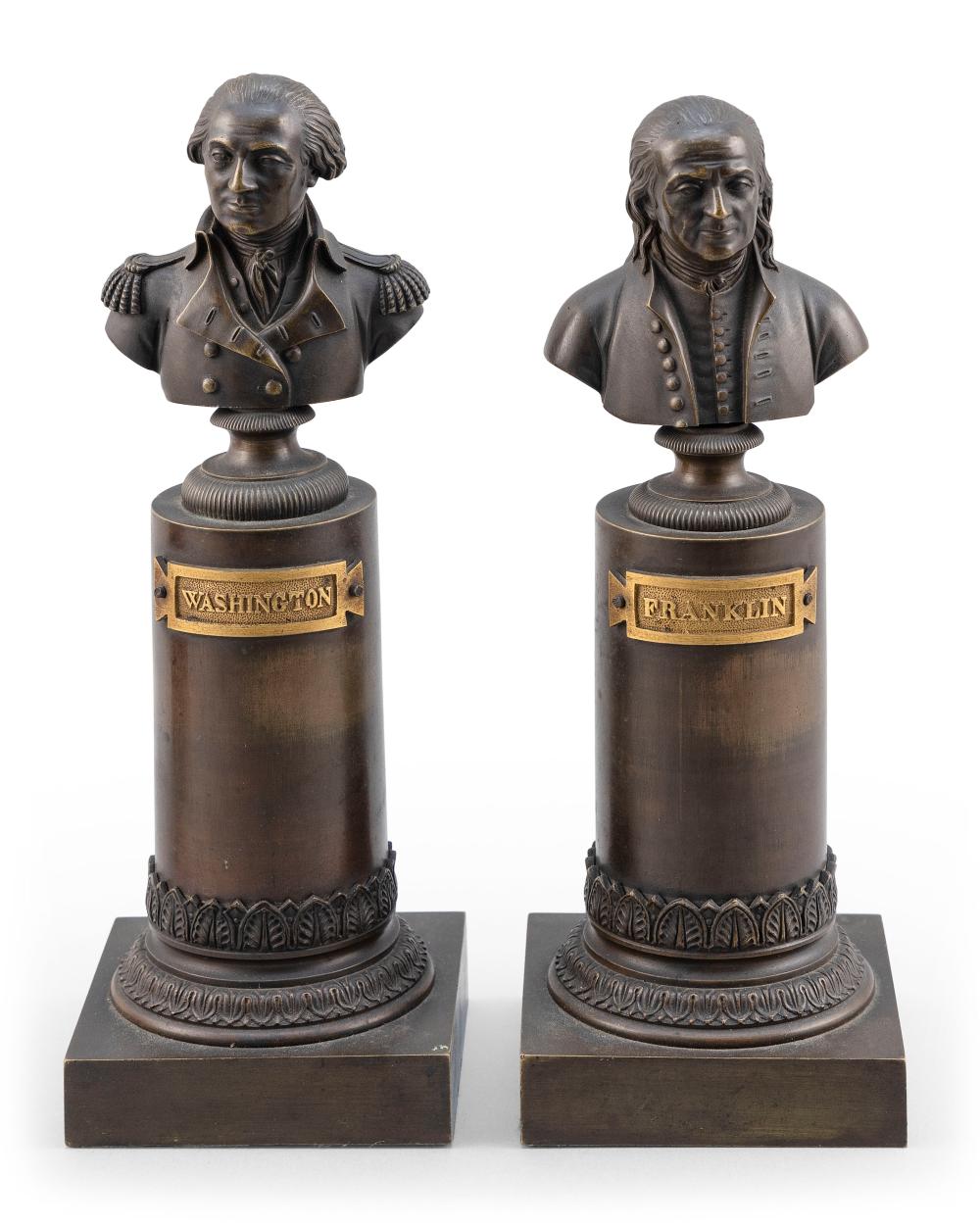 PAIR OF BRONZE BUSTS OF BENJAMIN