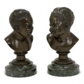 Pair of Bronze Busts of Infant