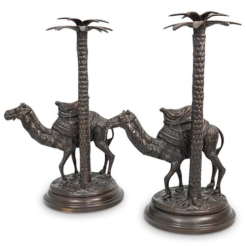 PAIR OF BRONZE CAMEL CANDLE