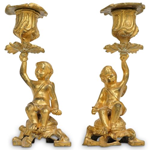 PAIR OF BRONZE CHERUB