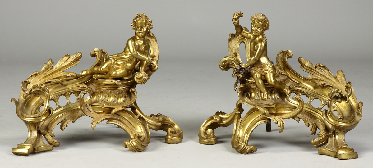 Pair of Bronze Cherub Chenets