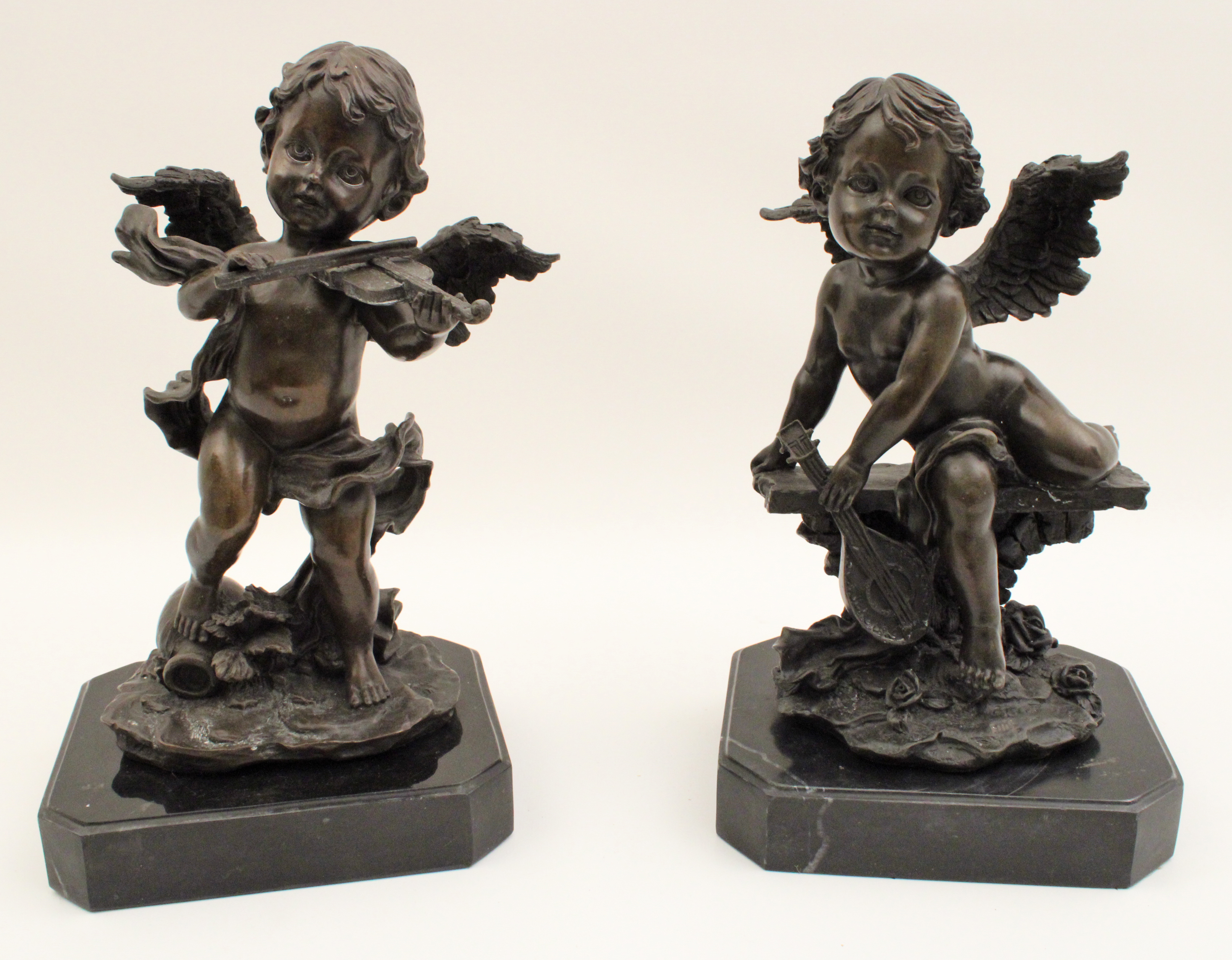 PAIR OF BRONZE CHERUBS SIGNED ELLIS