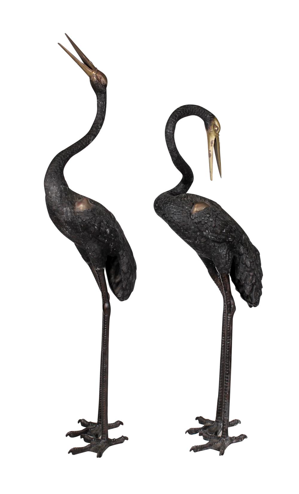 PAIR OF BRONZE CRANESone 69