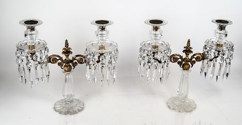 PAIR OF BRONZE & CRYSTAL