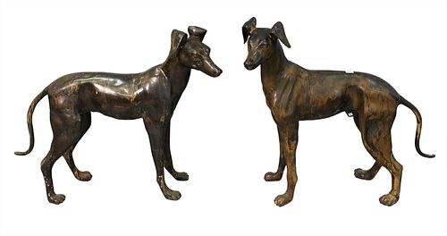 PAIR OF BRONZE DOG FIGURES,