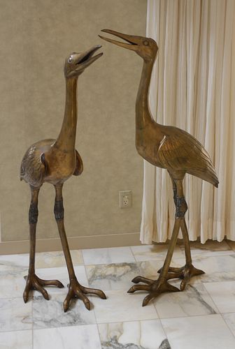PAIR OF BRONZE EGRET STATUESPair of
