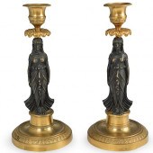 PAIR OF BRONZE FIGURAL CANDLE