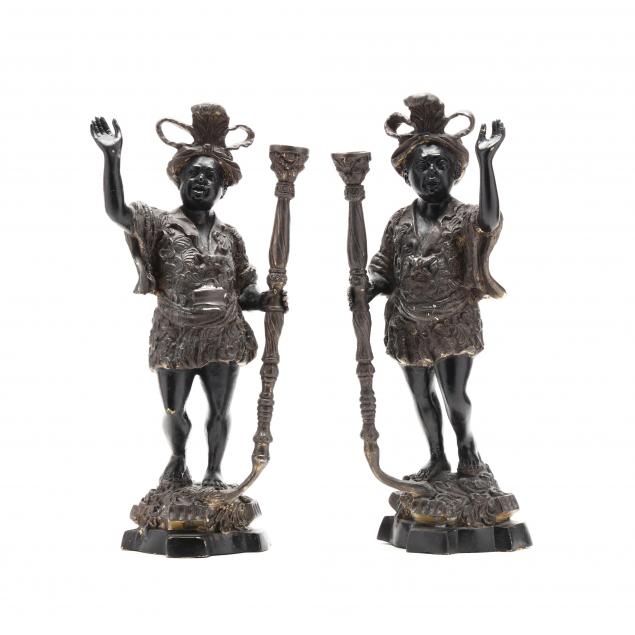 PAIR OF BRONZE FIGURAL CANDLESTICKS