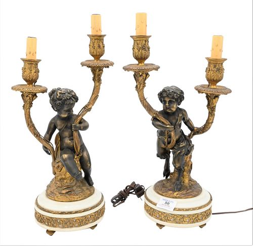 PAIR OF BRONZE FIGURED CANDELABRA